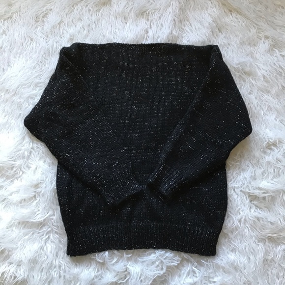 VINTAGE 1990’S BLACK AND SILVER SHIMMER SWEATER - Picture 5 of 6